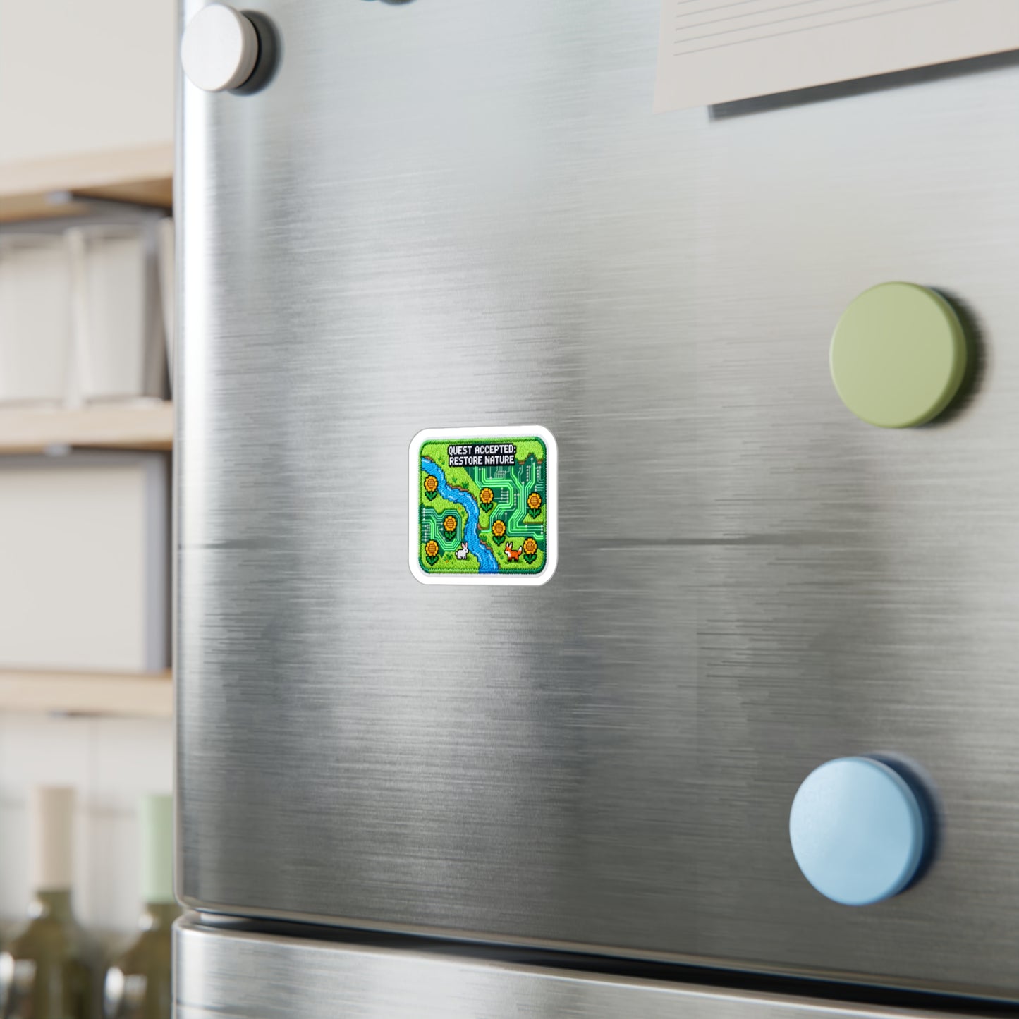Vinyl Sticker - "Quest Accepted: Restore Nature" Pixel Art Patch Decal