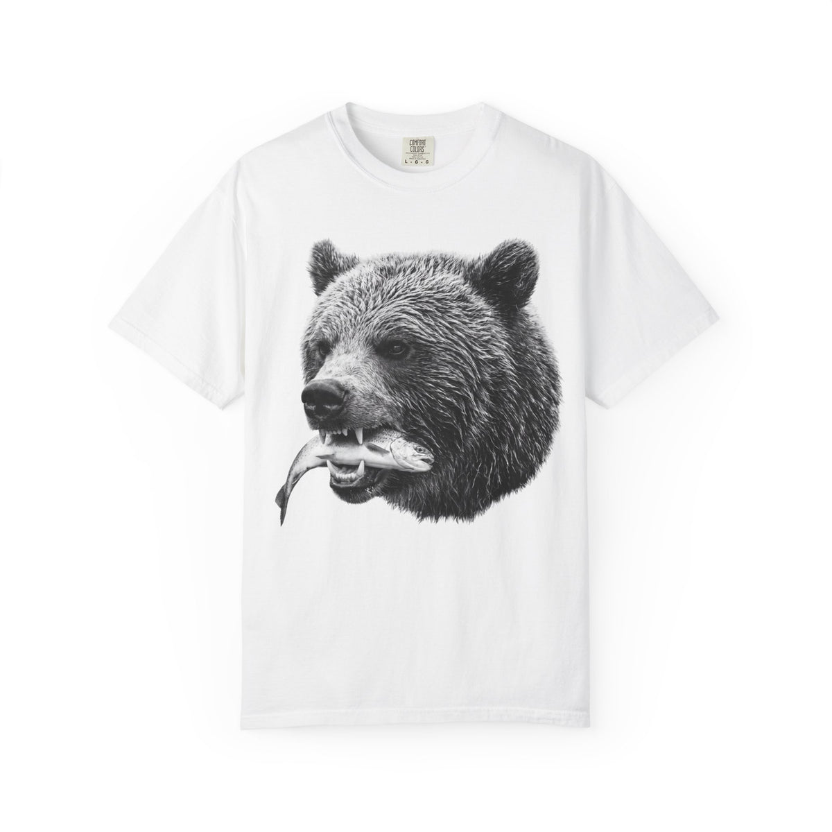 Aipex— Bear Head with Salmon T-Shirt — Wildlife Graphic Tee for Outdoors Lovers