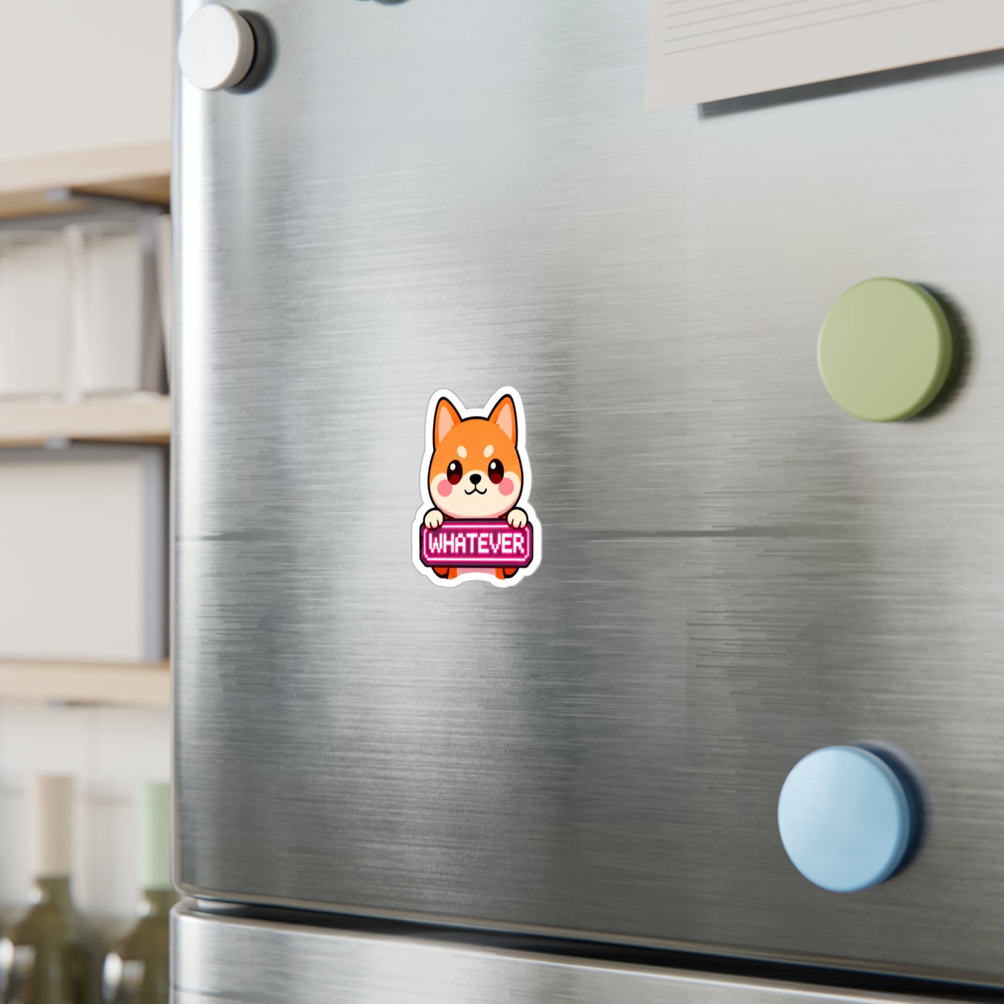 Cute Shiba Inu "WHATEVER" Vinyl Sticker – Kiss-Cut Decal for Laptops, Water Bottles & Windows