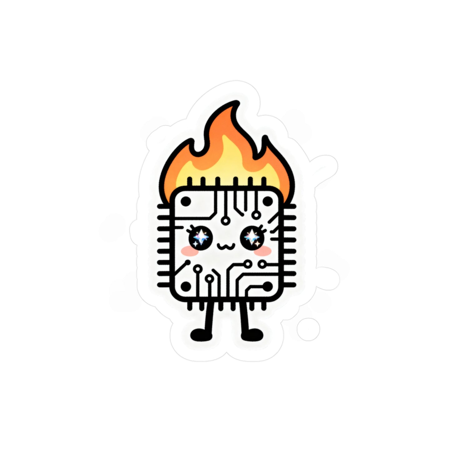 Cute Flaming Microchip Vinyl Sticker — Kiss-Cut Decal for Laptops & Water Bottles