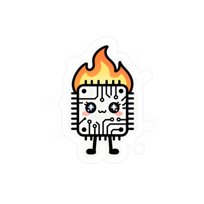 Cute Flaming Microchip Vinyl Sticker — Kiss-Cut Decal for Laptops & Water Bottles