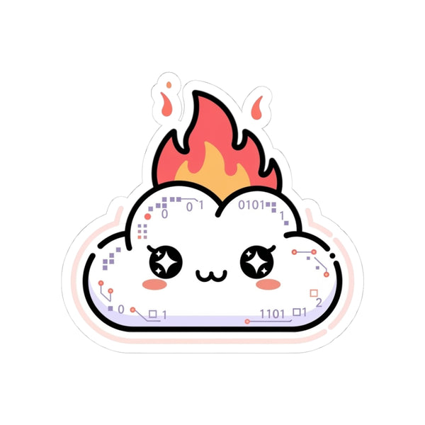 GLITCH + GLOSS — Kawaii Cloud Sticker — Cute Burning Cloud