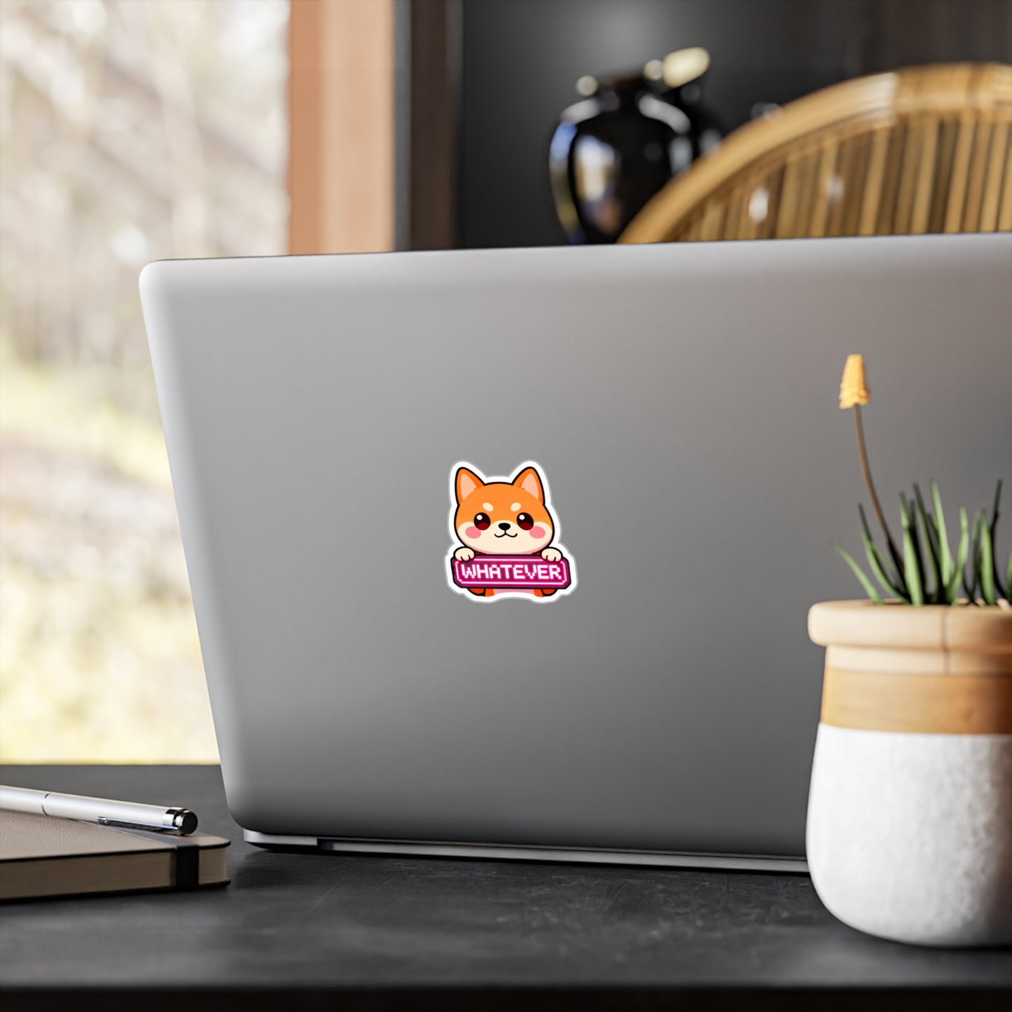 Cute Shiba Inu "WHATEVER" Vinyl Sticker – Kiss-Cut Decal for Laptops, Water Bottles & Windows
