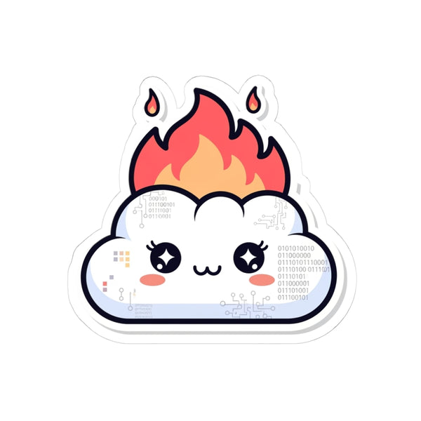 GLITCH + GLOSS — Cloud on Fire Sticker — Cute Tech & Coding Laptop Decal