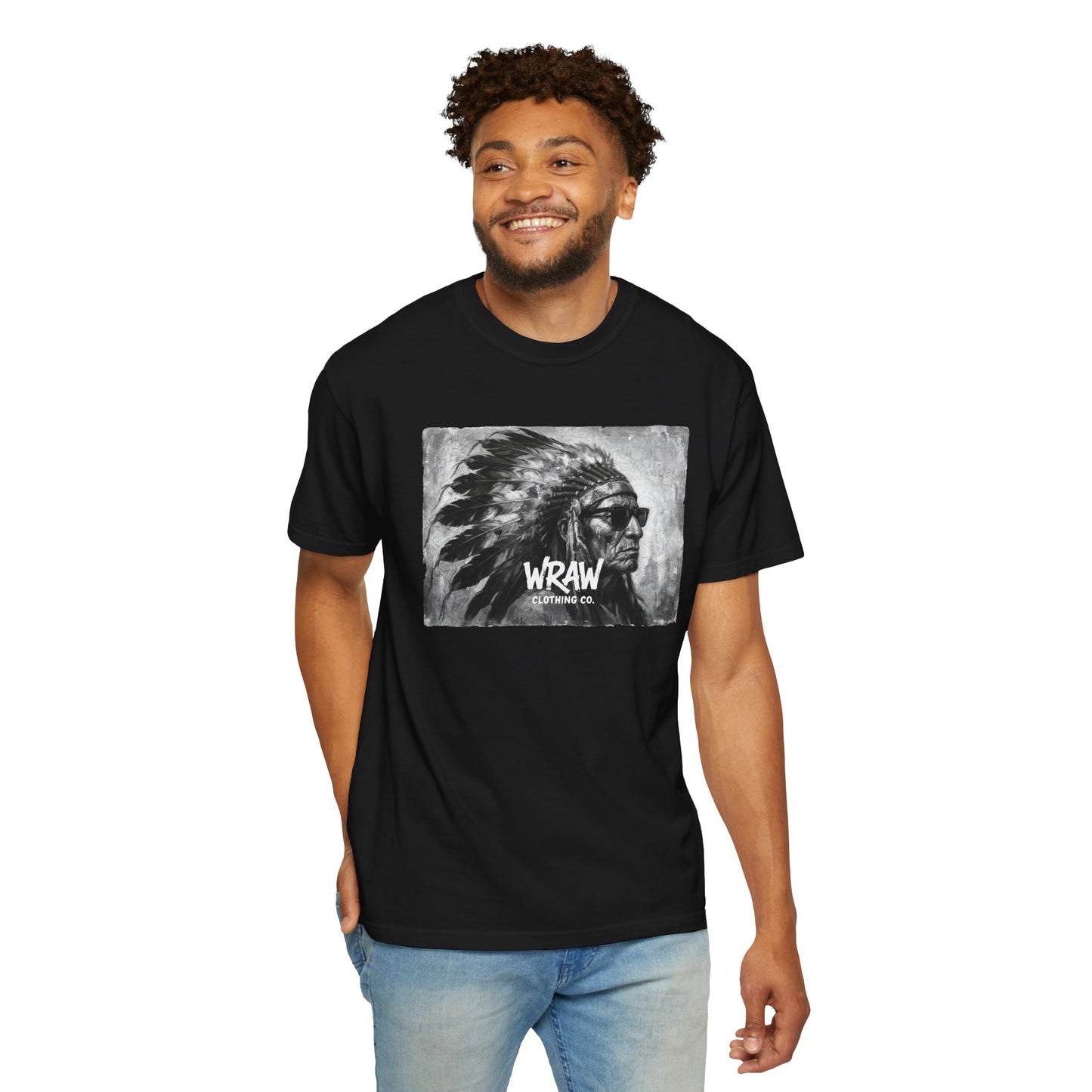 Graphic T-Shirt — Vintage Native Chief Illustration "WRAW"