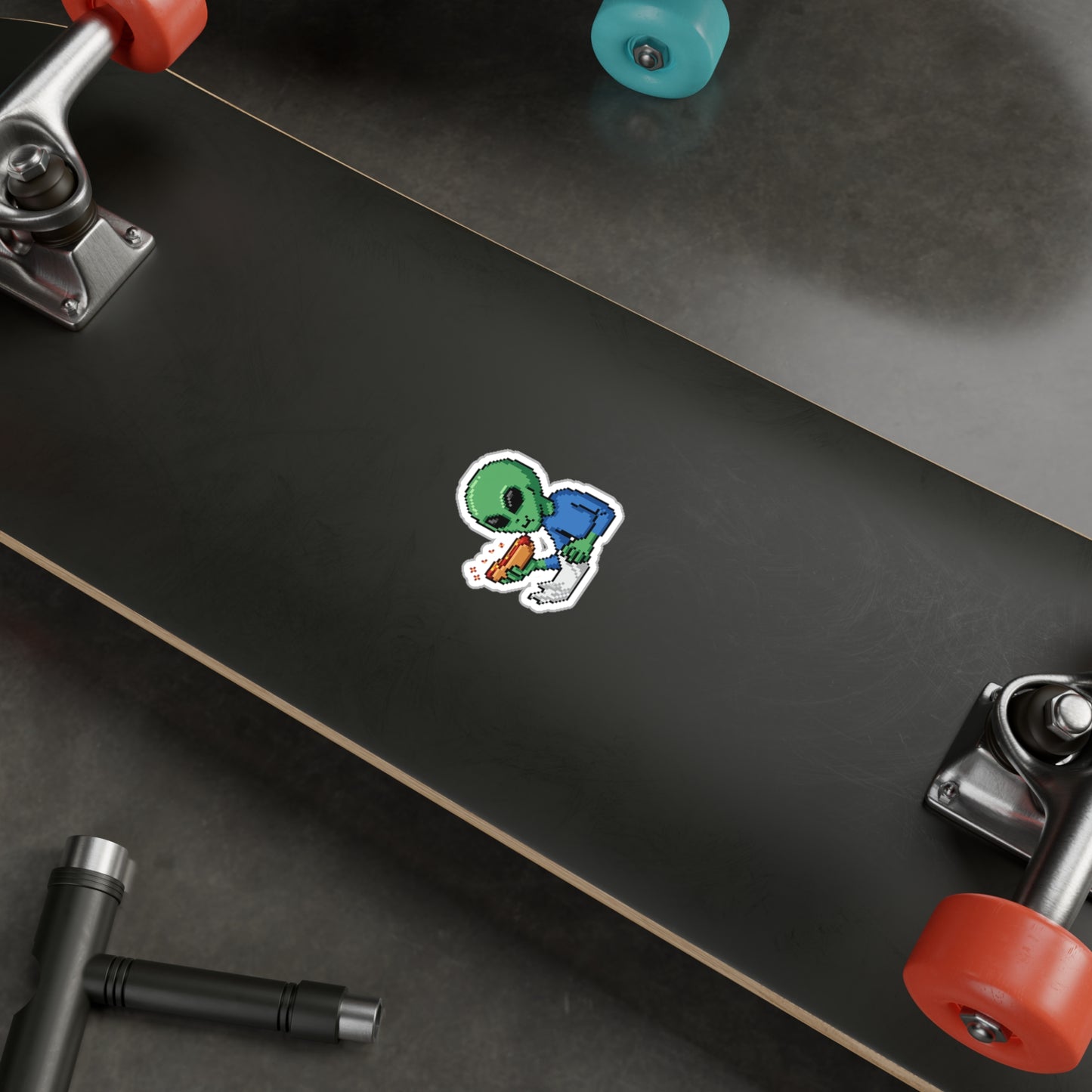 Alien Eating Hot Dog Vinyl Sticker — Kiss-Cut Decal for Laptops, Water Bottles & Windows