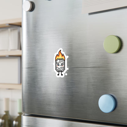 Cute Flaming Microchip Vinyl Sticker — Kiss-Cut Decal for Laptops & Water Bottles