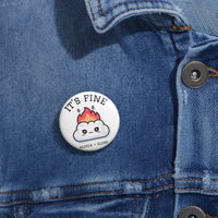GLITCH + GLOSS — Cloud on Fire Pin Button — Cute Cute Flame Badge