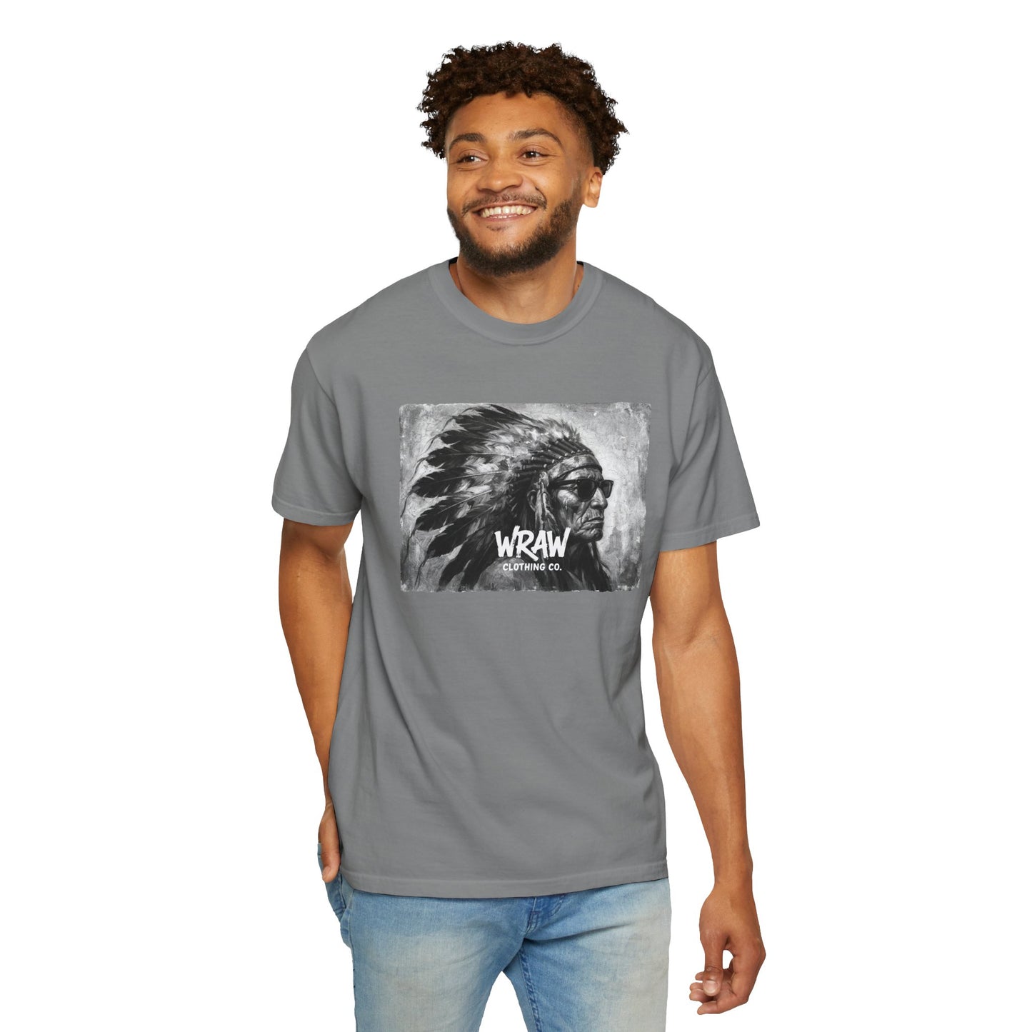 Graphic T-Shirt — Vintage Native Chief Illustration "WRAW"