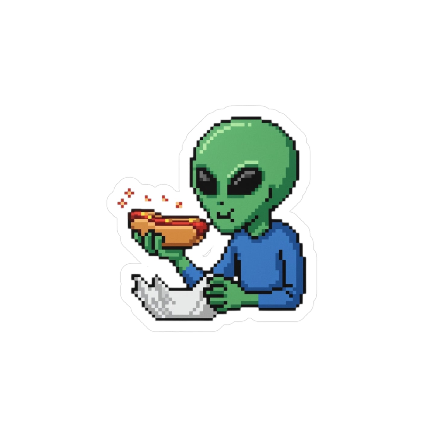 Alien Eating Hot Dog Vinyl Sticker — Kiss-Cut Decal for Laptops, Water Bottles & Windows