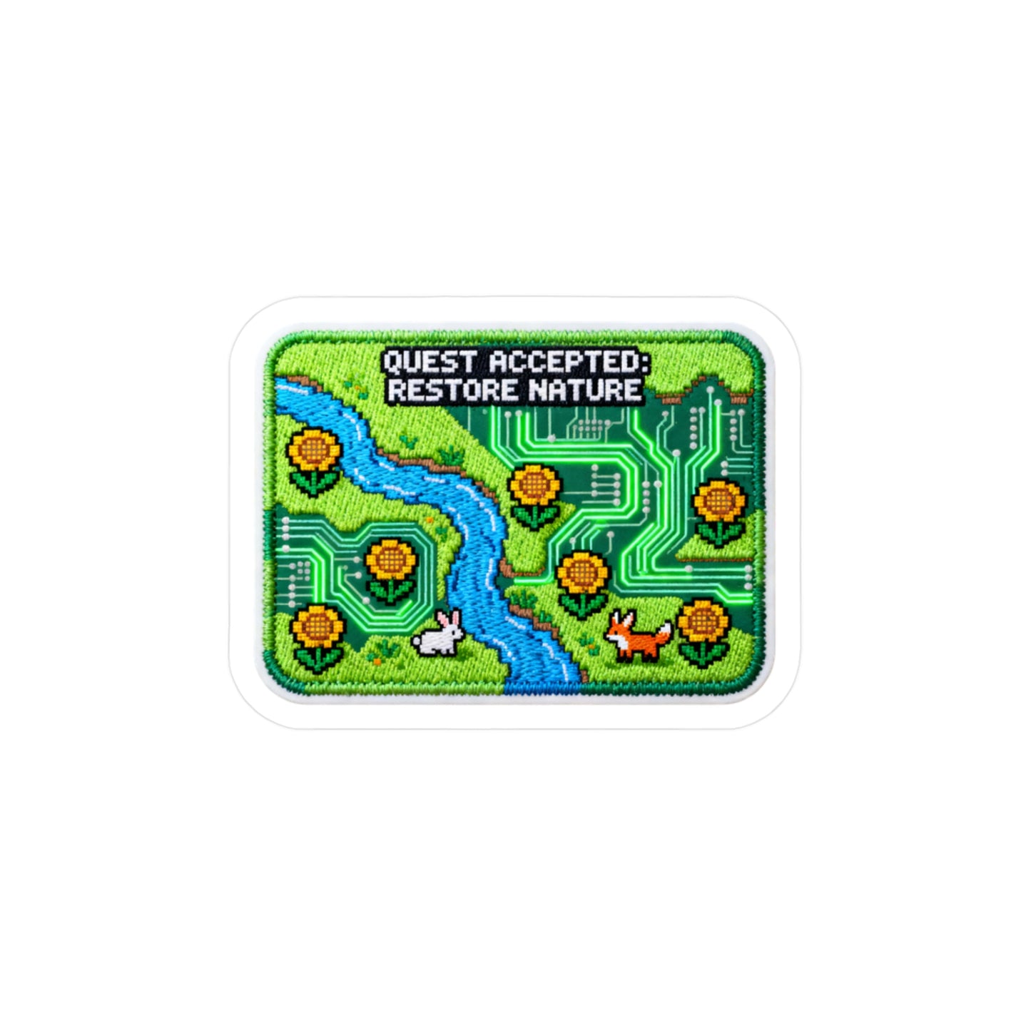 Vinyl Sticker - "Quest Accepted: Restore Nature" Pixel Art Patch Decal